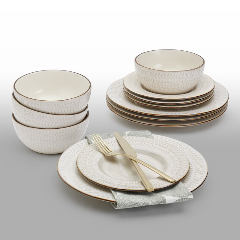 Taylor White Embossed Ceramic 12-Piece Dinnerware Set