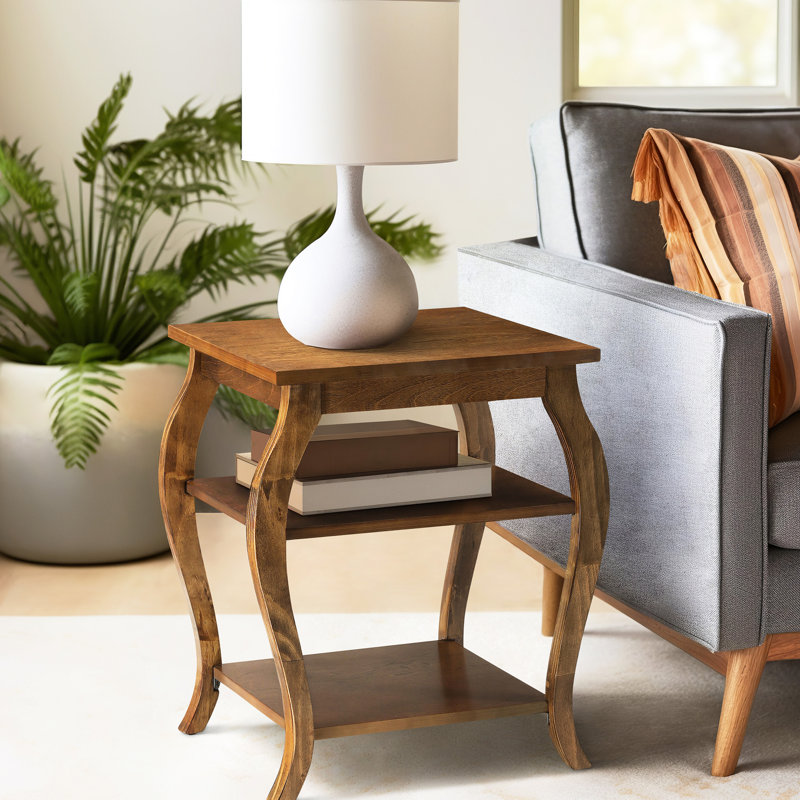 Table d'appoint en noyer - 2 tablettes et pieds carrés en noyer