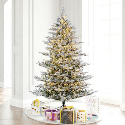 90'' H White/Green Realistic Pine Flocked/Frosted Christmas Tree with 1850 LED Color Changing/Combination Lights