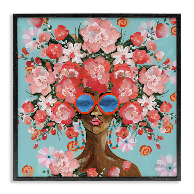 Sunning In Florals, giclée encadrée, design par Yvette St. Amant, Giclée encadrée noir minuit, H 12 po x l 12 po