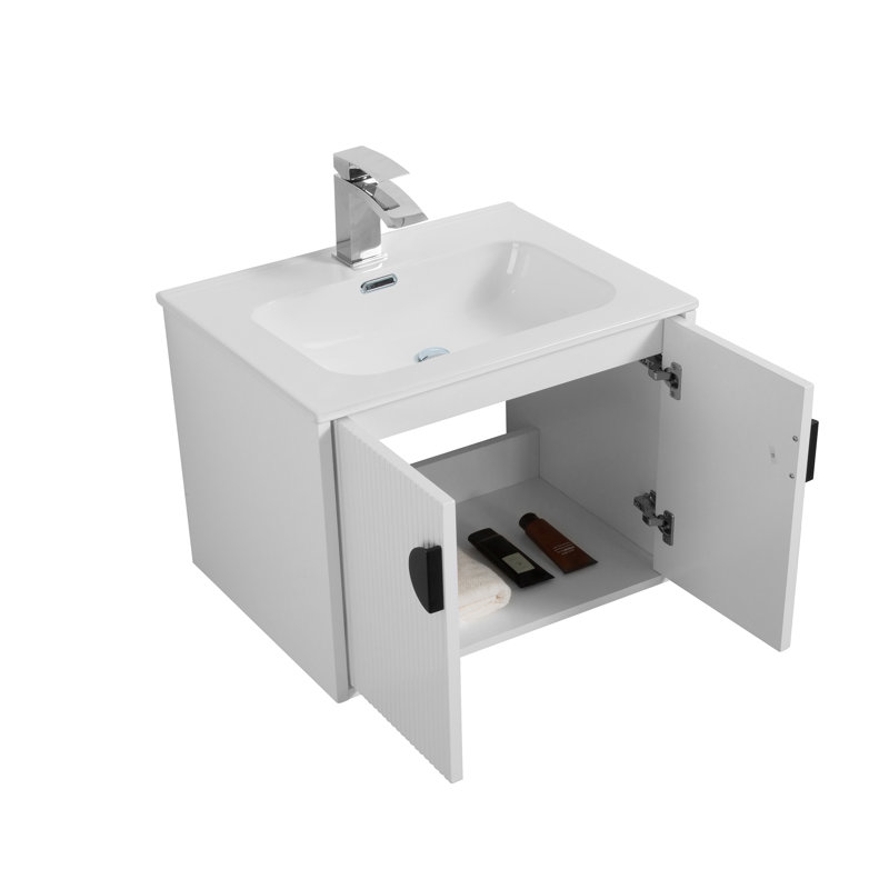 Kayla 30 po L x 18 po P 2 portes Meuble-lavabo mural avec évier simple et Comptoir en Céramique blanc