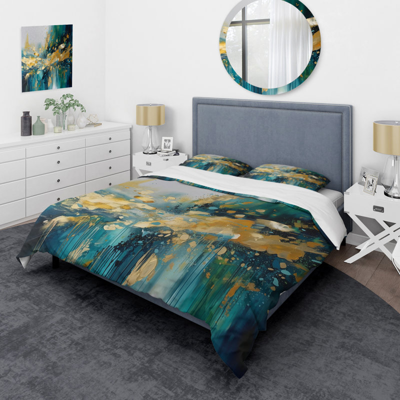 Ensemble de housse de couette Golden Explosion Triangles IV Bedding, Housse de couette simple + 1 taie décorative stan