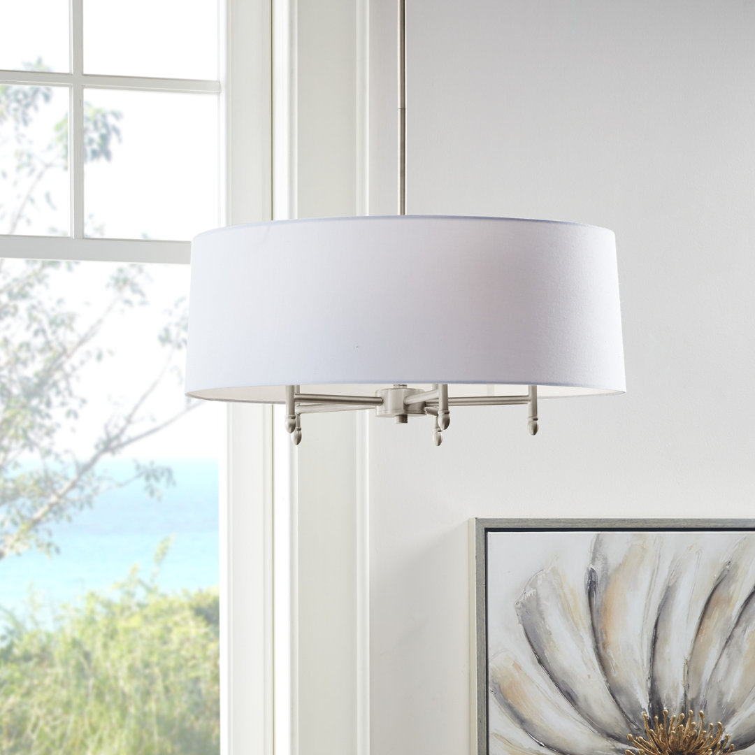 Presidio 5-Light Dimmable Chandelier with Drum-shaped Fabric Shade & Adjustable Height Hampton Hill 