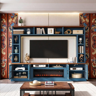TV Stand Entertainment Center With Electric Fireplace, Bookshelves & Cabinets For TVs Up To 80"
