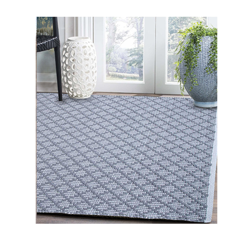 Tapis bleu en coton bouclé/crocheté Horncastle
