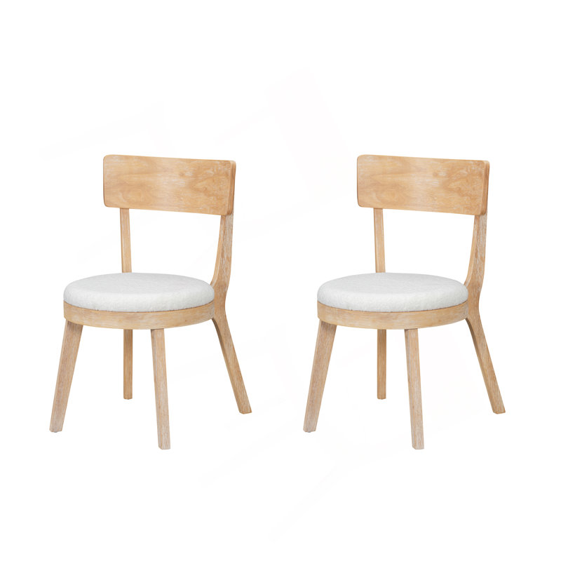 Ensemble de 2 chaises de salle à manger rembourrées modernes, bois d'hévéa, naturel et beige