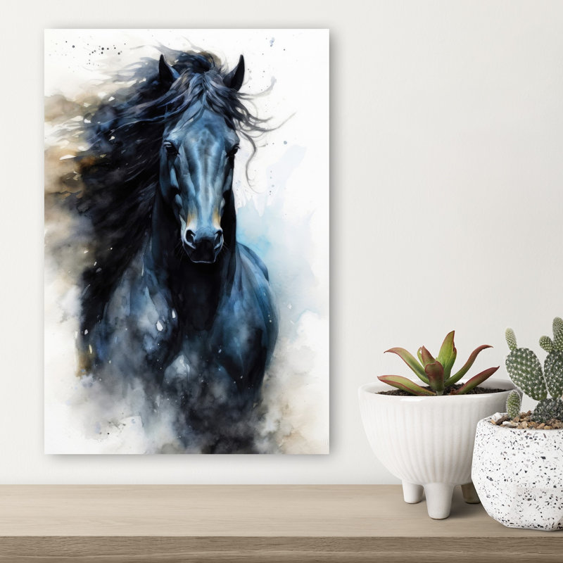 Impression d'art mural cheval foncé galop contemporain, H 18 po x l 12 po