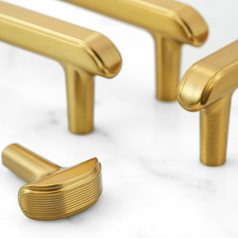 New Collection  1 3/16" Length Geometric Knob Multipack, Brushed Gold