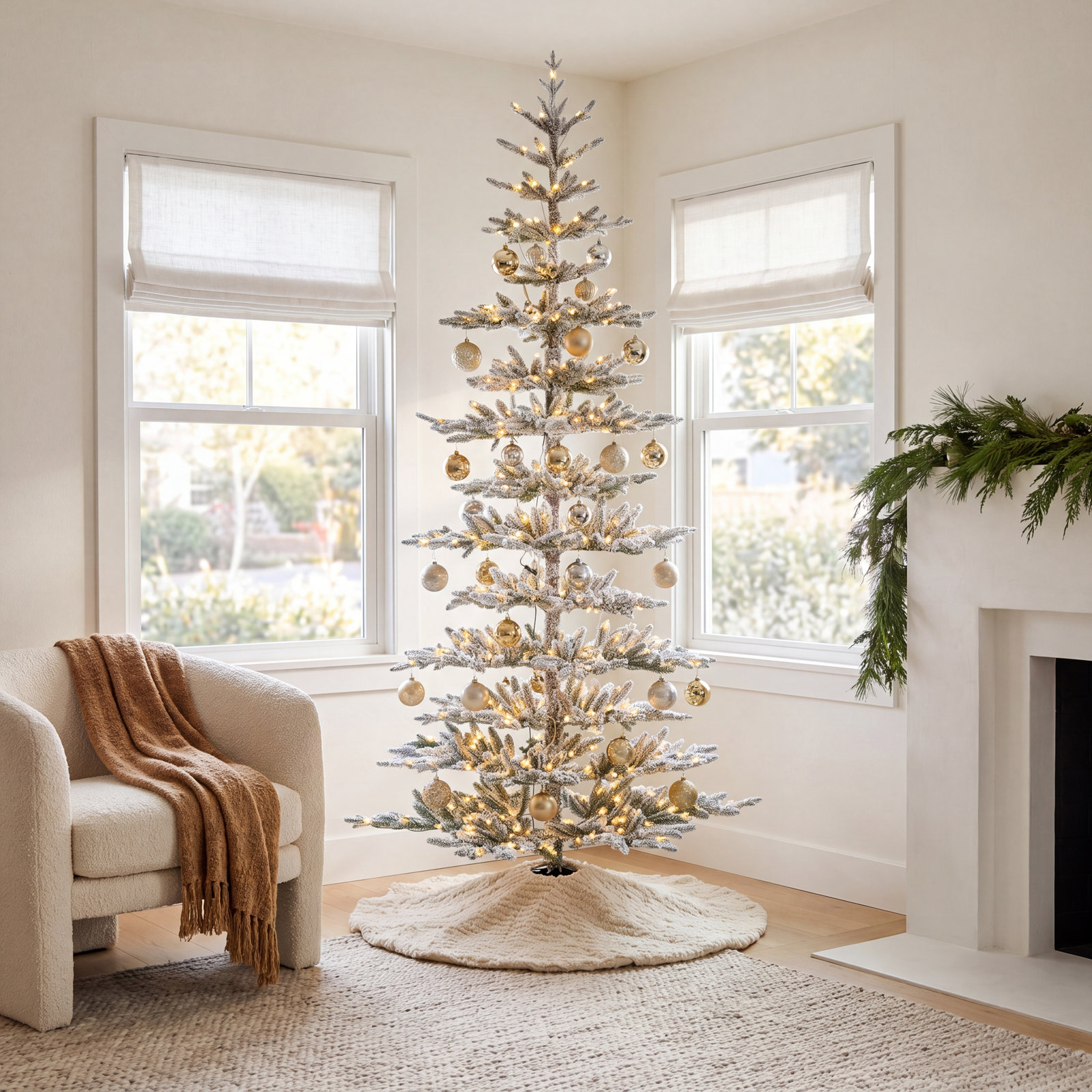 Johvan Frosted Pre-Lit Pine Christmas Tree, 9'