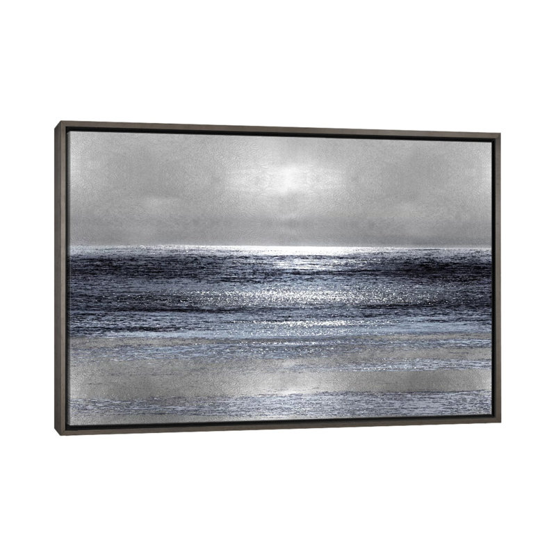 « silver seascapes iii » par michelle matthews-print, H 32 po x l 48 po x 1,5 po, Toile encadrée de bois rustique foncé