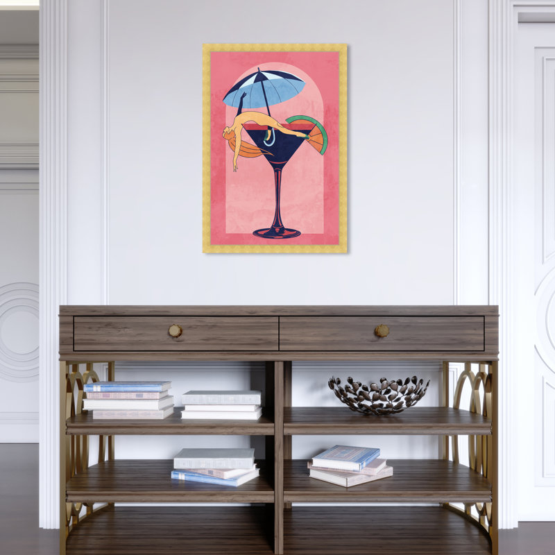 «Under Citric Breeze», impression d'art mural encadré rose tropical, H 24 po x l 16 po x P 1,75 po, Papier avec cadre doré