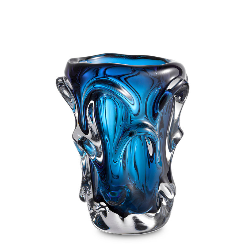 Aila Handmade Glass Table Vase, 9.06" H x 7.48" W x 7.48" D, Blue