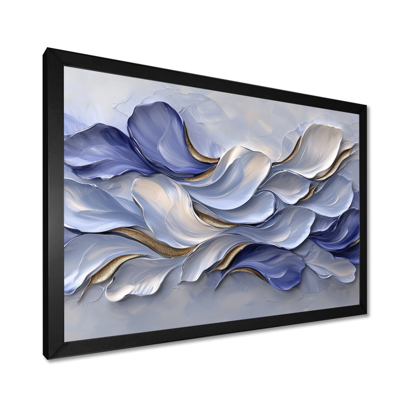 Toile abstraite mauve et blanche, veines de pétales de fleurs I - fleurs abstraites, H 30 po x l 40 po, Cadre simple, Noir
