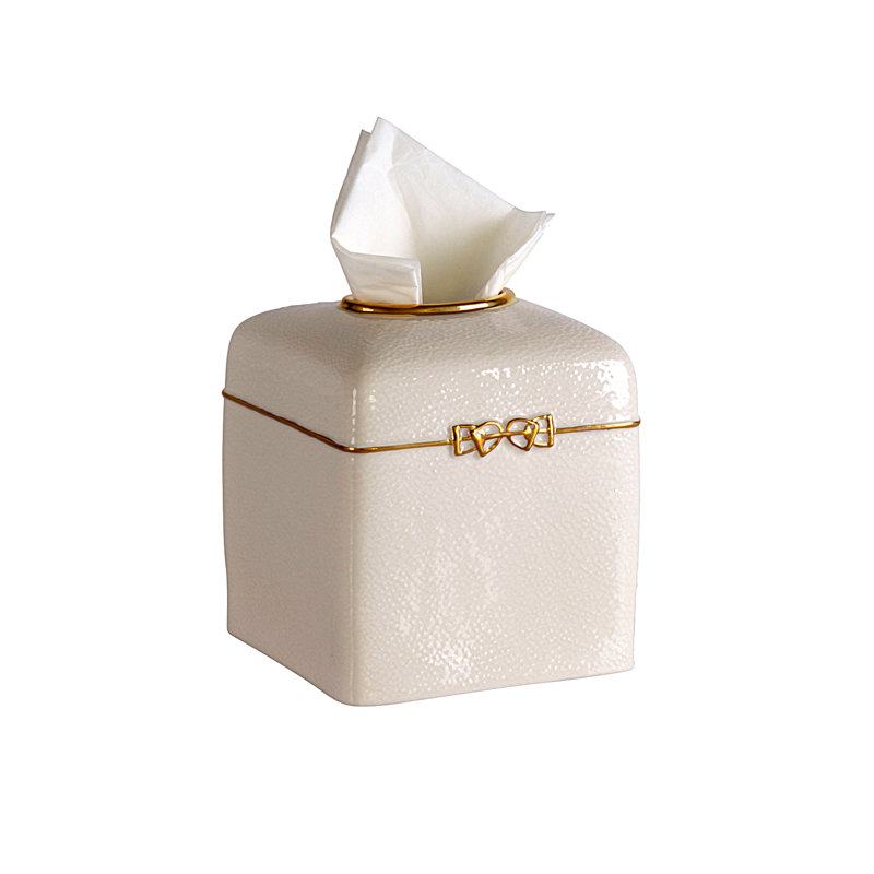 Boîte à mouchoirs de dressage, Blanc / or antique