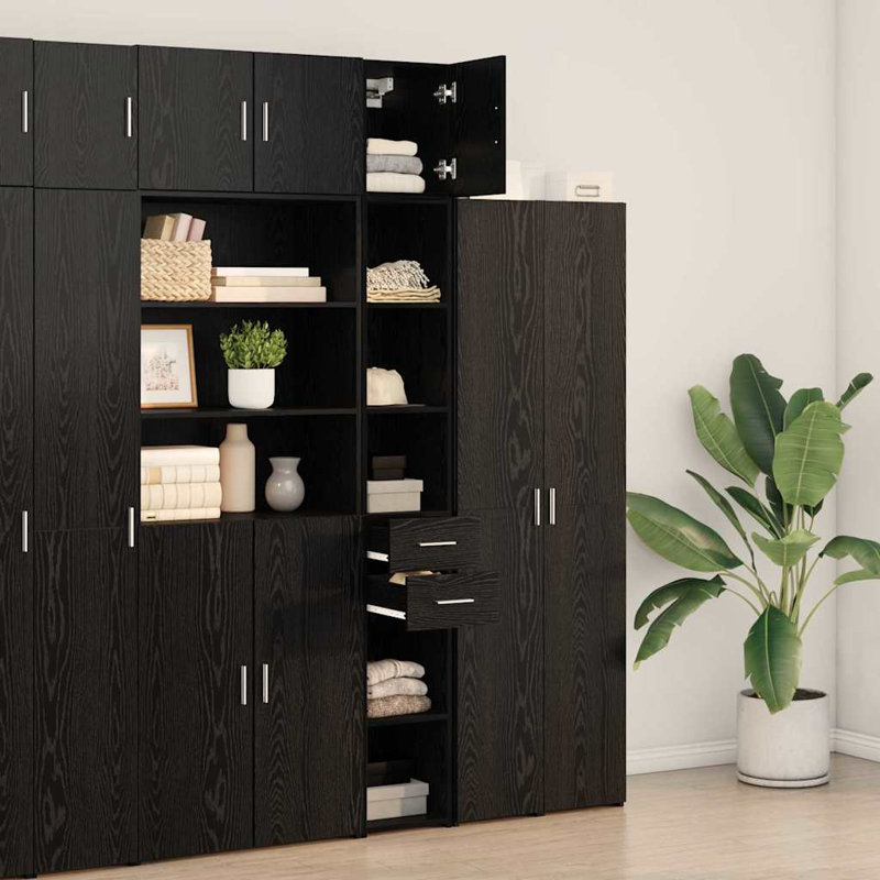 Slim Storage Cabinet 30X42.5X225 Cm Engineered Wood, Black Oak