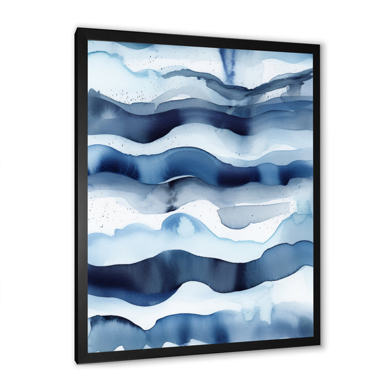 Abstrait classique vagues bleues II - fractales, art mural pour le salon, H 40 po x l 30 po x P 1,5 po, Cadre photo noir