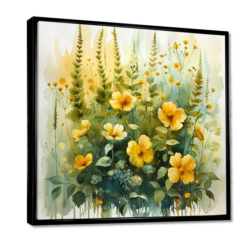 Décoration de jardin jaune et vert - marguerites fraîches, Toile avec cadre flottant noir, H 16 po x l 16 po x P 1 po