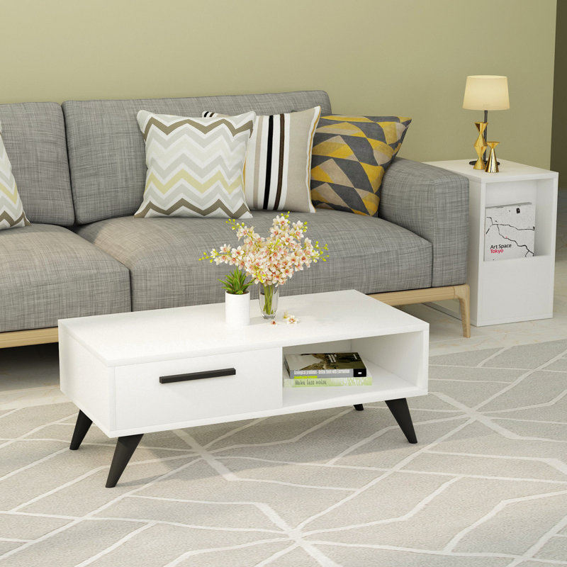 4 Legs Coffee Table, Black/White, White