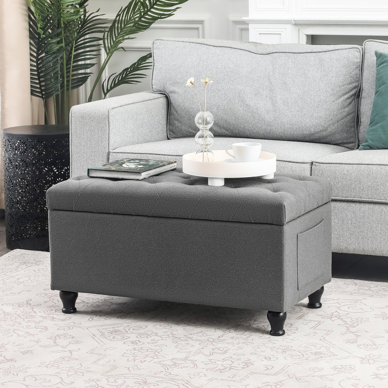 Banc de rangement avec repose-pieds capitonné 31 pouces, Gris