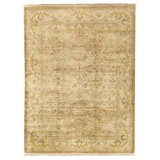 Hand Knotted Wool Area Rug in Green And Beige