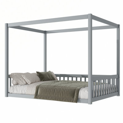 Lit en bois d'hévéa avec clôture Canopy