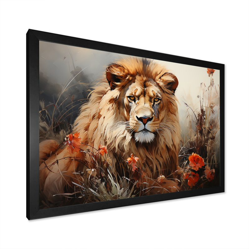 «Lion Wilderness Symphony I» sur toile, Cadre simple noir, H 30 po x l 40 po x P 1,5 po