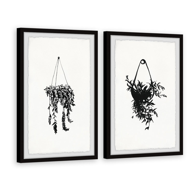 Grecco Hanging Basket Plants - Ensemble de 2 reproductions de dessins encadrés sur papier, H 18 po x l 12 po x P 1,5 po