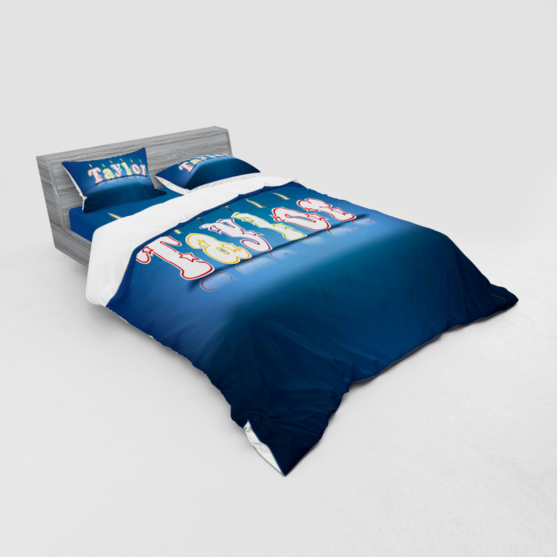 Ensemble de housse de couette moderne et contemporaine en microfibre bleu / blanc