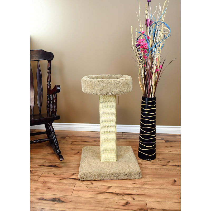 Beige Sisal Rope and Wood Cat Scratching Post with Perch