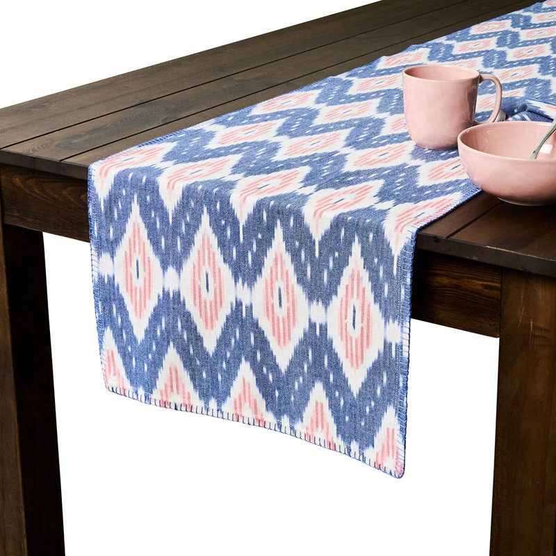 Ikat 18" x 90" Table Runner - Blue/Pink, 90" L x 18" W