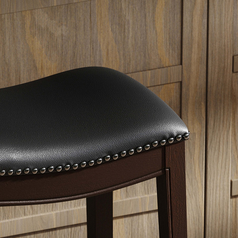 Tabouret de bar en bois de 31 po de hauteur avec siège en similicuir, Noir