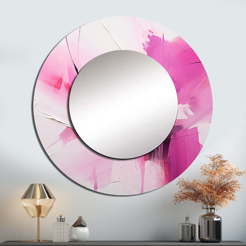 Miroir mural Rihann or et mauve abstrait Fusion III - Fuschia, 36 po x 36 po