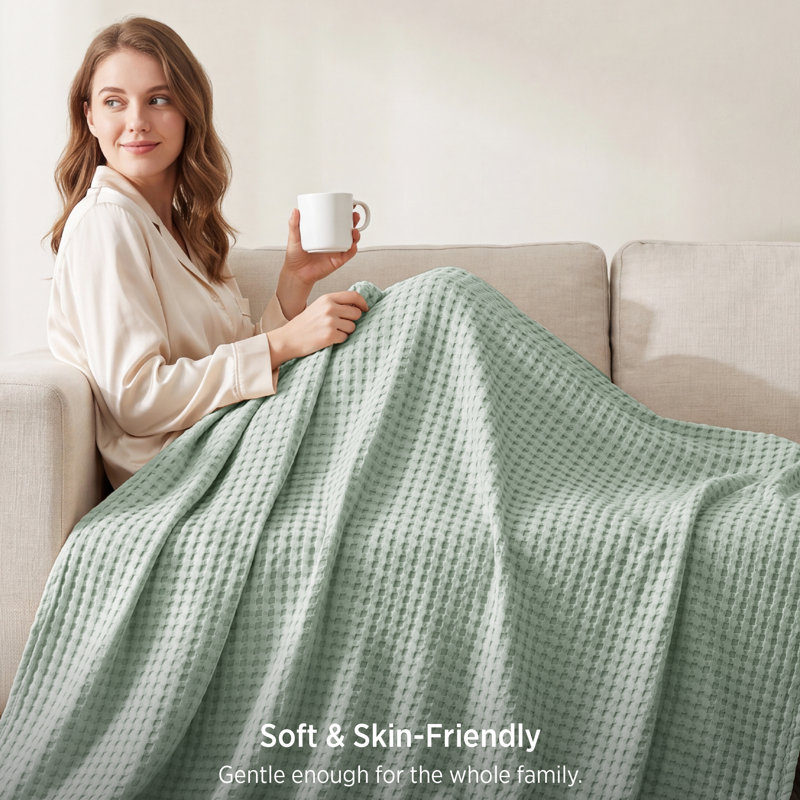 Bedsure 279gsm Cotton & Rayon from Bamboo Waffle Blanket GentleSoft™️, Oversized King, Jadeite