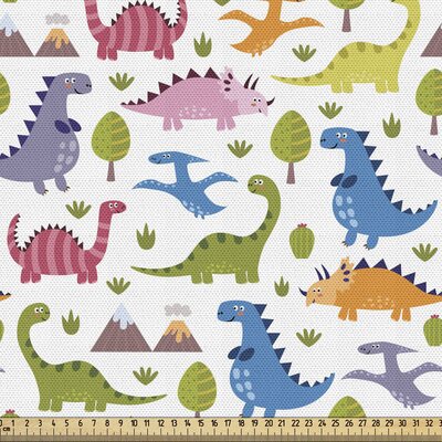 fab_47608_ Dino Fabric By The Yard, Cartoon Style Colorful Dinosaurs T-Rex Triceratops Prehistoric Reptile Wildlife, Decorative Fabric For Upholstery -  East Urban Home, 62A5CD7A019E490E87CED294EFD2C213