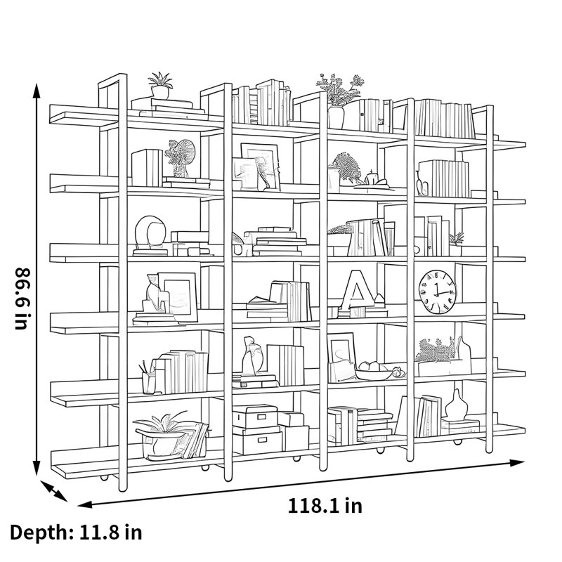 A versatile and fashionable bookcase, (6 Shelves) 86.6"H x 118.1"W x 11.8"D