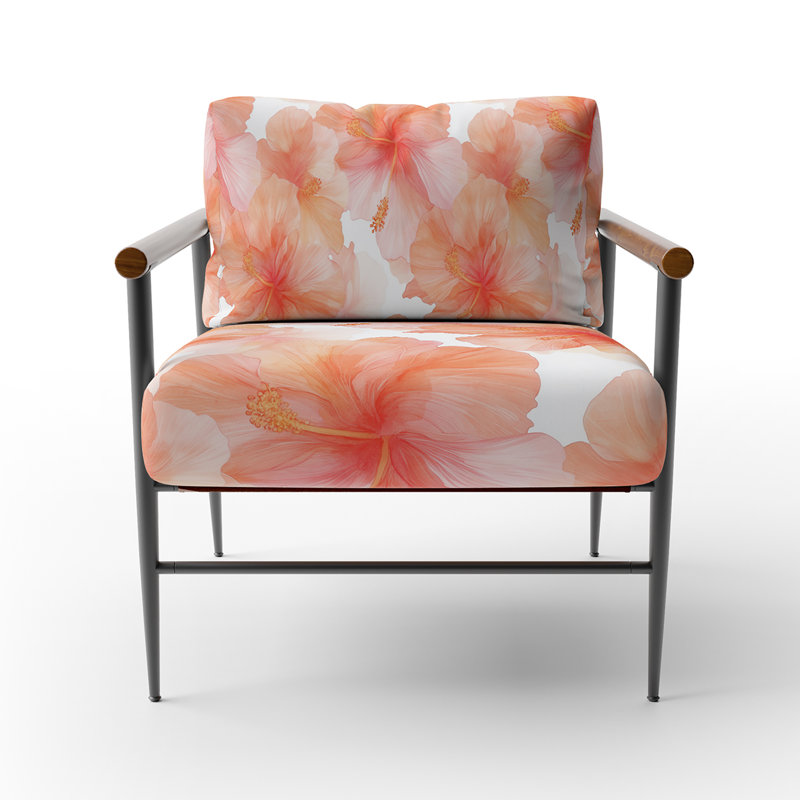 Chaise rembourrée Coastal Hibiscus, Bras ronds bruns