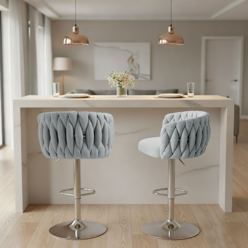Ensemble de 2 tabourets de bar modernes rotatifs et réglables en hauteur avec dossier tissé et repose-pieds Modern Minimalist