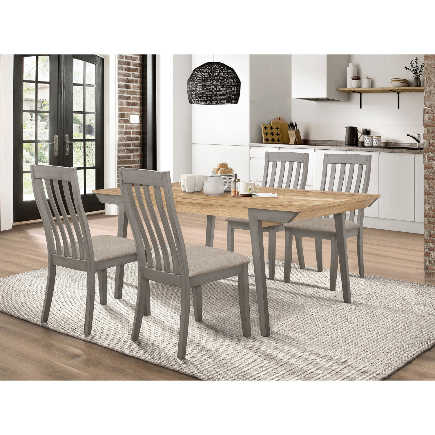George Oliver Kalina Natural Acacia And Coastal Grey 7-Piece Dining Set ...