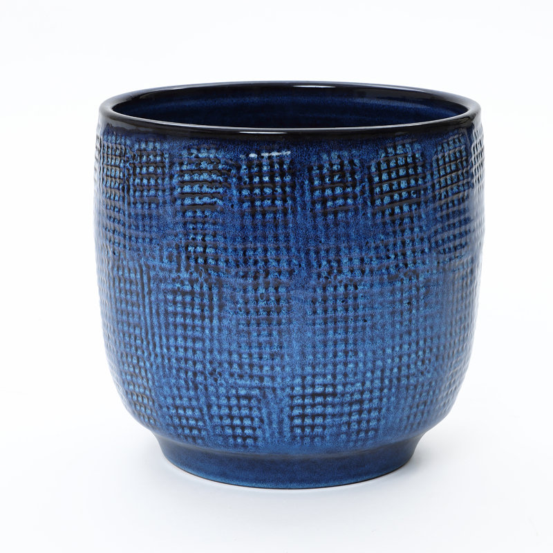Pot à fleurs rond en céramique Ocean, H 11,22 po x l 12 po x P 12 po, Bleu de cobalt