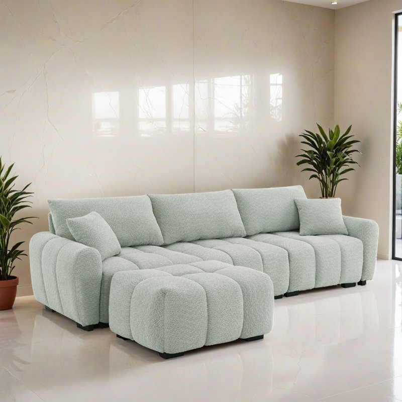 Canapé-lit modulaire 4 pièces pour salon, Boucle vert clair