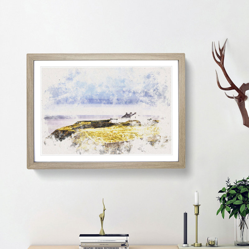 House upon the Coast of Dublin Ireland - Framed Print, 40cm H x 60cm W x 2cm D, Oak Framed