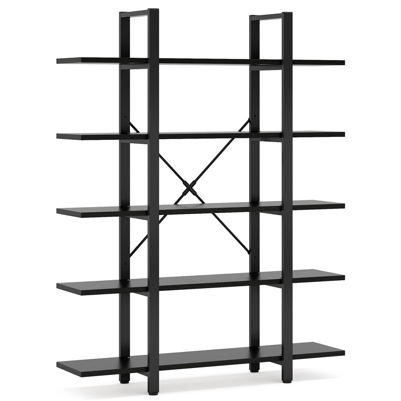 Industrial Black 72-Inch 5-Tier Metal and MDF Bookshelf
