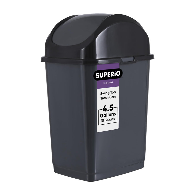 Poubelle à couvercle pivotant en plastique Superio de 4,5 gallons avec couvercle Superio