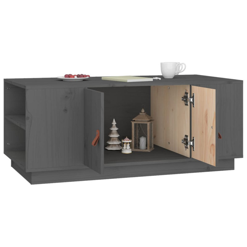 Kyea Solid Wood Block Coffee Table with Storage, Grey