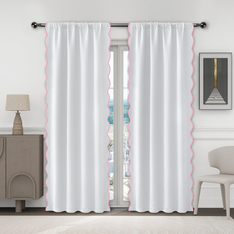  Ari Scallop Edge Window Curtains 52"W X 84"L X 2 Panel Set,Scallop Trim Drape Panel, Room Darkening Thermal Insulated, Decorative Drapes For Living Room, Bedroom