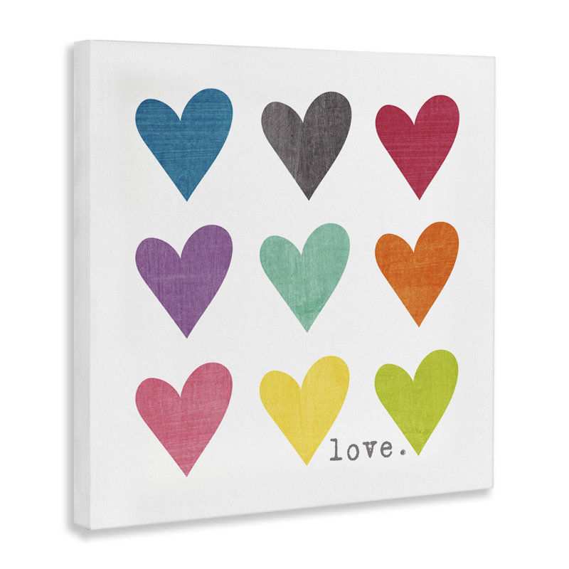«Cute Hearts Love Watercolor», art encadré, H 24 po x l 24 po