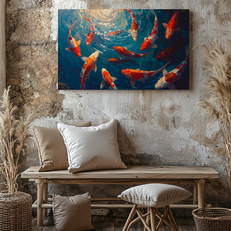 Art mural en spirale sur toile Koi, H 9 po x l 12 po