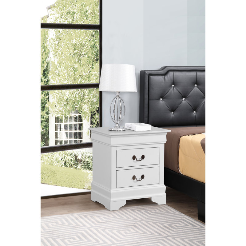 Table de chevet 2 tiroirs LouisPhillipe, blanc, Blanc