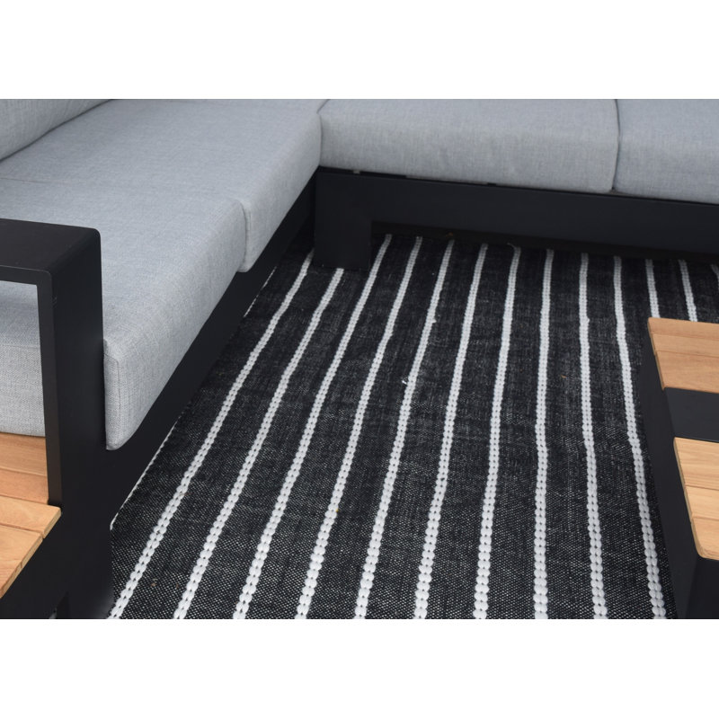 Tapis graphite - noir et rayures naturelles, Rectangulaire 8 pi x 10 pi