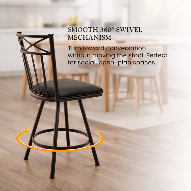 Sunnydale Lennix 26" Swivel Counter Stool, Onyx Noir Finish & Obsidian Black Leatherette